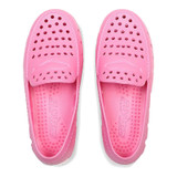 Floafers Youth Prodigy 4, pink rubber slip-on shoes with perforated holes for breathability and textured insole for comfort, suitable for children.