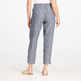 L.L.Bean Women's Premium Linen Breezy Pull-On Pant Stripe, back view of striped linen drawstring pants with elastic waistband and relaxed fit.