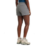 L.L.Bean Women's Tropicwear Comfort Short, gray outdoor shorts worn by a woman with hiking shoes.