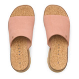 Reef Women's Vista Luxe Evie Sandal, pink slide sandal with cork footbed and wide strap design.