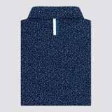 Rhoback Men's The Mulligan Performance Polo, navy blue polo shirt with a white geometric pattern and a collar.