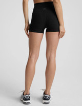 Beyond Yoga Women's Spacedye Kepp Pace 3in Short, black workout shorts with a high waistband and fitted design.