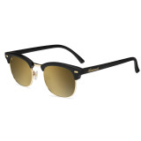Knockaround Brooklines Sunglasses, stylish black sunglasses with gold accents and reflective gold lenses.