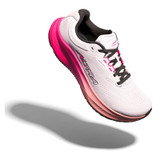 Altra Women's Torin 9, white and pink running shoe with black laces and cushioned sole, designed for comfort and performance.