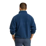 L.L.Bean Men's Mountain Classic Fleece Pullover, rear view of a man wearing the blue fleece pullover with a high collar and long sleeves.