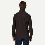 Patagonia Men's Micro D Pullover, rear view of a man wearing a dark brown long-sleeve fleece pullover with a stand-up collar
