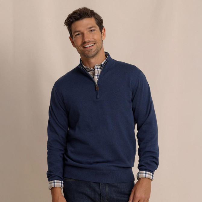 Southern Tide Men's LS Whitehaven Heather Quarter Zip Sweater