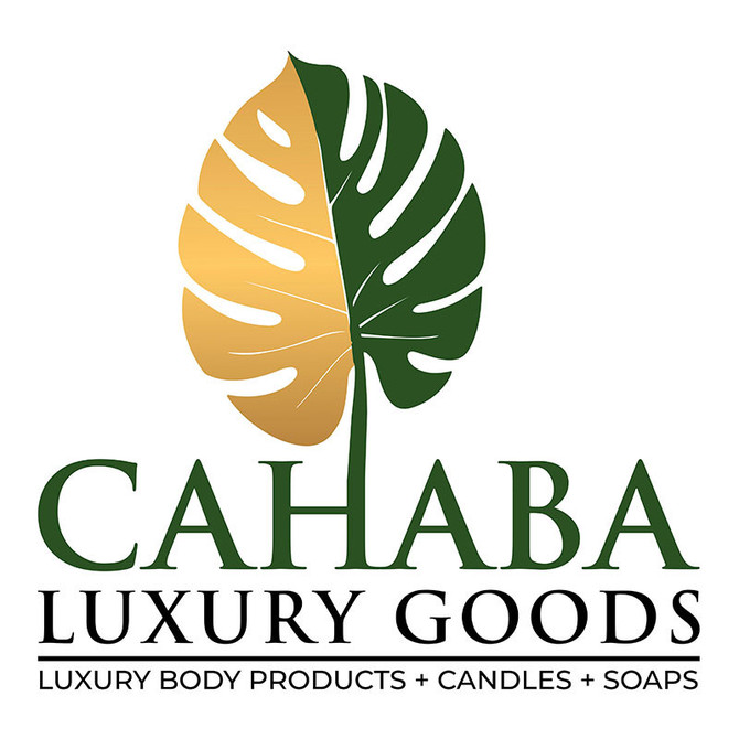 Cahaba Luxury Goods Cahaba Luxury Candles, logo featuring a stylized leaf design with green and gold coloring.