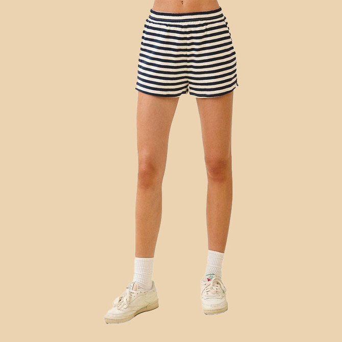 TCEC Women's Striped Boxy Shorts, stylish navy and white striped casual shorts with a comfortable fit for women.