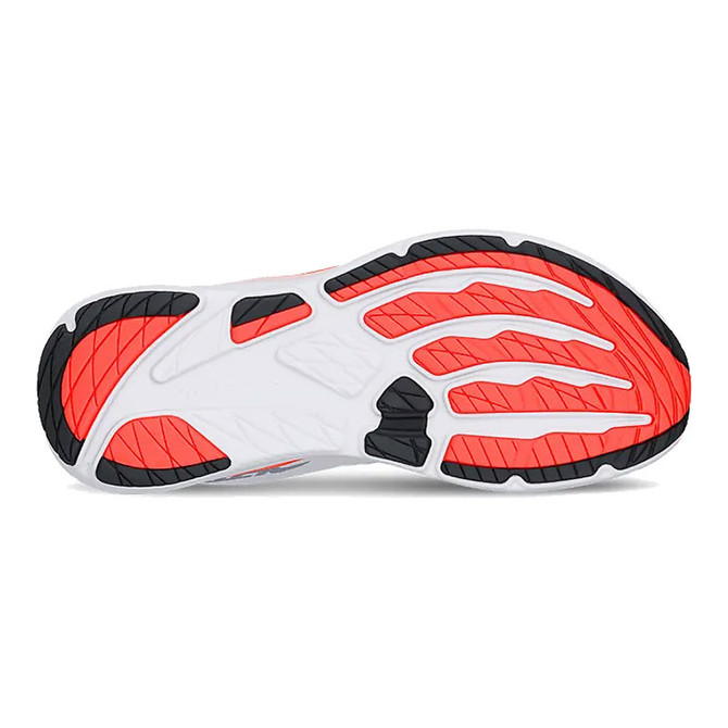 Altra Men's Experience Flow 3, athletic running shoe sole with white, black, and red color accents and textured grip pattern.