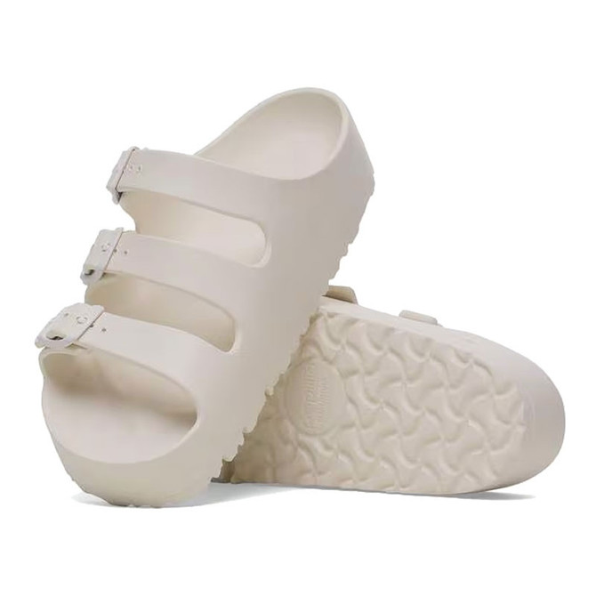 Birkenstock Sandals, Women's Florida III Flex Platform Eva Narrow, white ergonomic slide sandals with three adjustable straps and textured footbed for comfort and style.