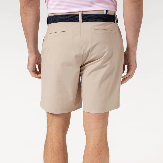 Rhoback Men's Looper Delta Short - 8" Inseam, beige golf shorts with a streamlined fit, belt loops, and subtle back pocket design.