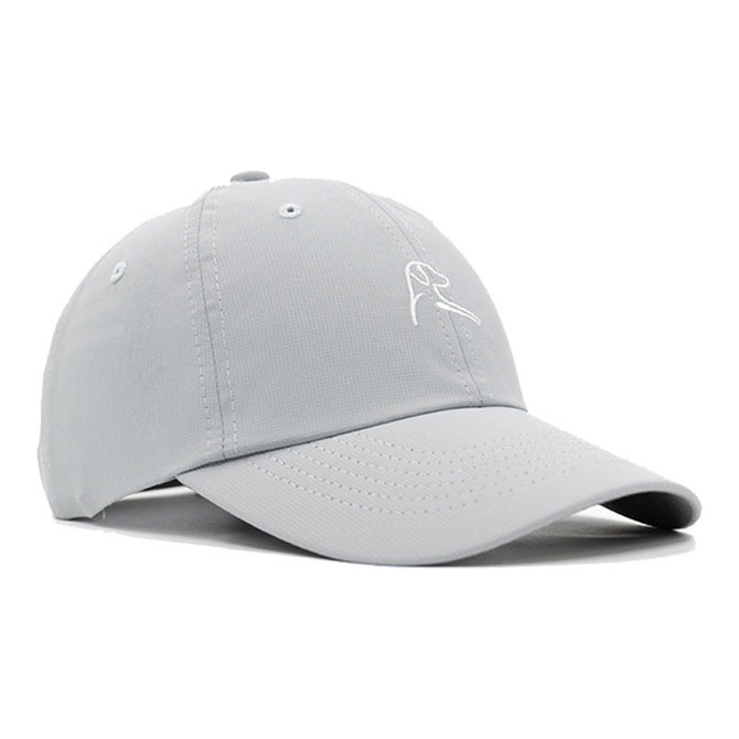 Rhoback Men's Poly Performance Hat, a light gray athletic cap with embroidered logo on the front.