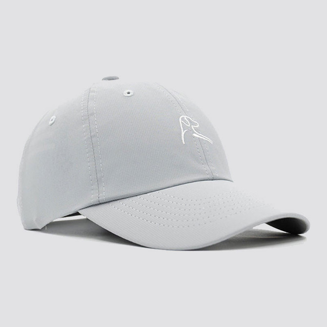 Rhoback Men's Poly Performance Hat, white baseball cap with embroidered logo.