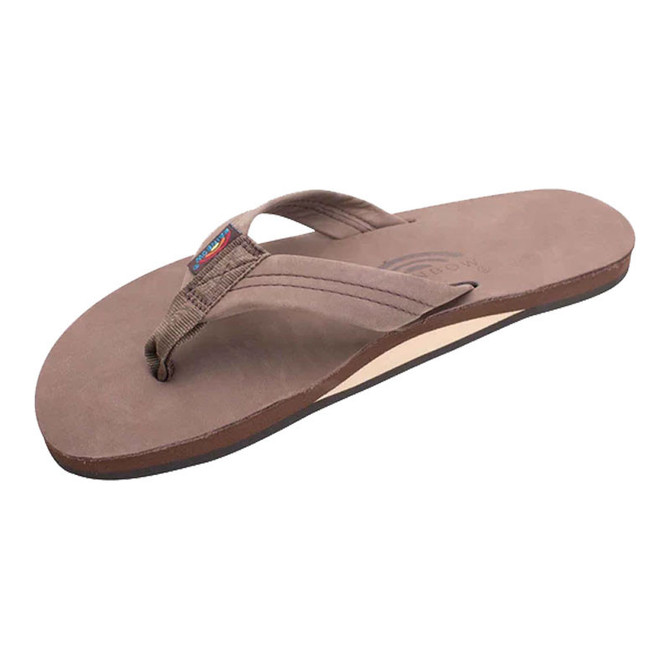 Rainbow Sandals Rainbow Men's Single Layer Wide Strap Sandal, close-up view of a brown sandal with wide straps and cushioned sole.