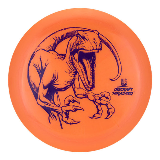 Discraft Disc Golf Discraft Big Z Thrasher, orange disc with dinosaur graphic and logo.