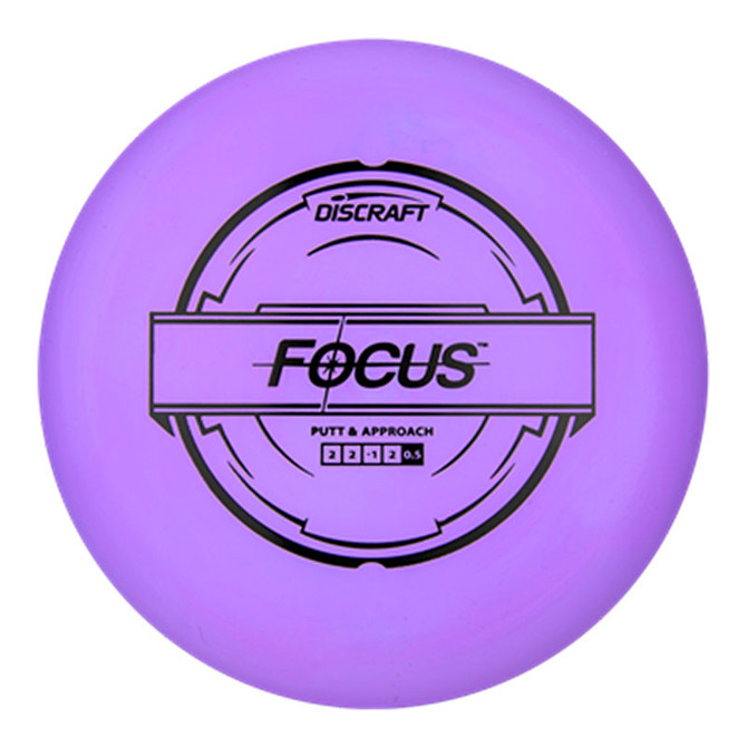 Discraft Disc Golf Discraft Putter Line Focus, purple disc golf putter with black graphics and text.
