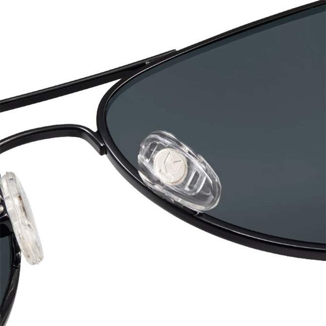 Knockaround Mile Highs LXL Sunglasses, close-up image showing the sleek black frame and tinted lenses with nose pads for comfort.