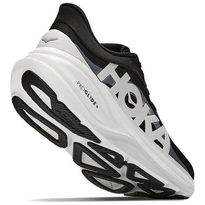 HOKA Men's Clifton PRO running shoe, close-up view of the side and sole highlighting lightweight design and durable outsole.