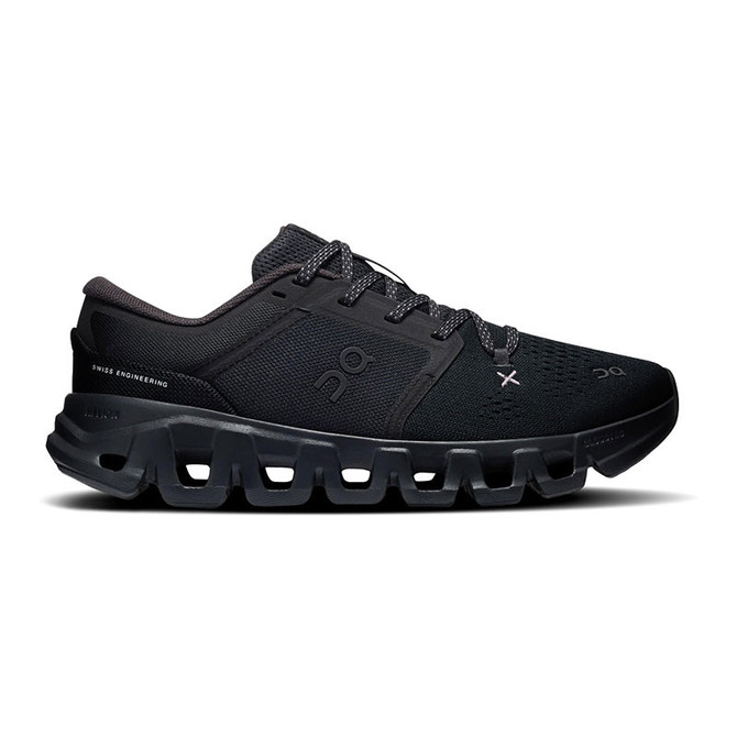 On Running Women's Cloud X 5, black athletic shoe with breathable mesh upper and cushioned sole designed for running and training.