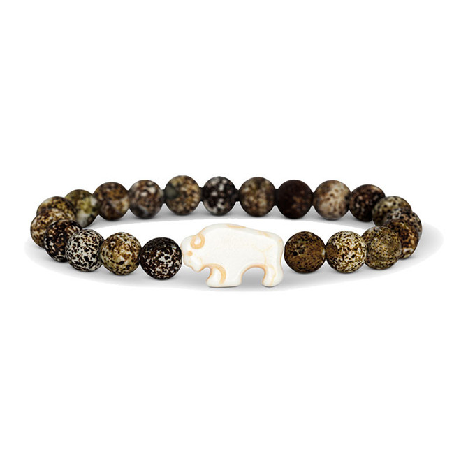 Fahlo The Roam Bracelet, beaded bracelet with multicolored round beads and a white elephant-shaped charm.