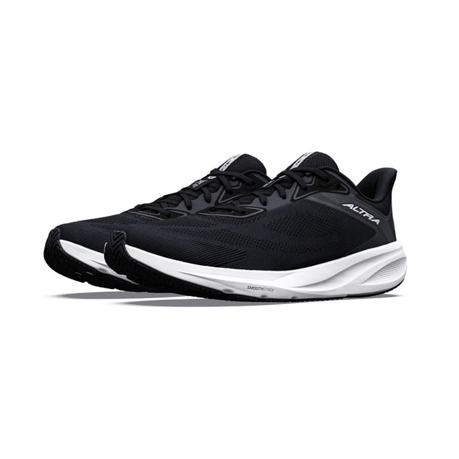 Altra Men's Motiv FLX, black athletic running shoes with white midsole and black outsole for enhanced comfort and performance.