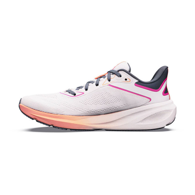 Altra Women's Motiv FLX, athletic running shoe with a white and pink design, cushioned sole, and breathable mesh upper.
