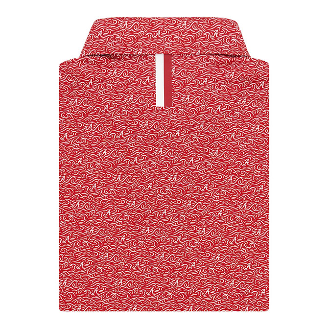 Rhoback The Alabama Rolling Tide Collegiate Polo - Alabama, red and white patterned polo shirt with Alabama logo and collar.