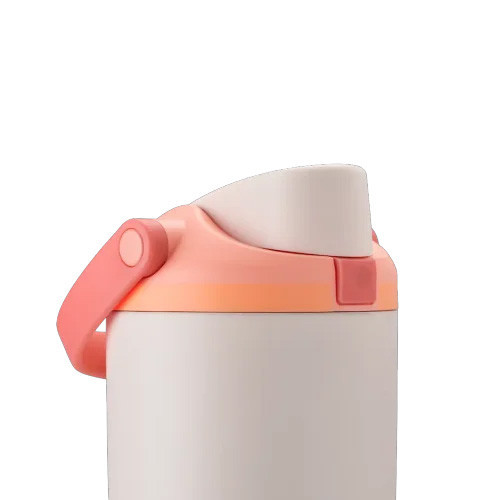 Owala Freesip Sway 30oz, a white insulated water bottle with a pink flip lid and carrying handle.