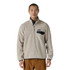 Patagonia Men's Lightweight Synch Snap-T Pullover, a beige fleece pullover with a navy chest pocket and buttoned placket.