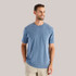 Free Fly Apparel Men's Bamboo Flex Pocket Tee, front view of a man wearing a soft blue casual T-shirt with a small chest pocket, lightweight and comfortable for everyday wear.