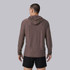 Vuori Men's Strato Tech Hoodie, back view of a man wearing a brown hoodie with a hood, casual fit, made of performance fabric.