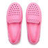 Floafers Youth Prodigy 4, pink rubber slip-on shoes with perforated holes for breathability and textured insole for comfort, suitable for children.