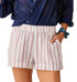 Carve Designs Carve Women's Hellie Linen Short, beige shorts with pink and purple vertical stripes and an elastic waistband.