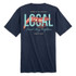 Local Boy Shrimpy SS Tee, navy blue T-shirt with a graphic of a shrimp and text design.