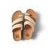 Reef Women's Vista Hi Layla Sandal, stylish beige slide sandals with a cork footbed and three wide straps for comfortable casual wear.
