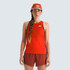 The North Face Women's Summit High Trail Tank, a bright red sleeveless athletic tank top with black trim and logo detail, designed for outdoor trail activities.