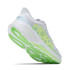 HOKA Women's Clifton PRO running shoe, white with neon green and yellow accents, featuring a lightweight design and cushioned sole for enhanced comfort and performance.