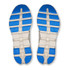 On Running Men's Cloud X 5, sole view showing white and blue cushioned athletic shoe soles designed for comfort and performance.