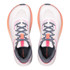 Altra Women's Motiv FLX, pair of white athletic running shoes with pink and grey accents, viewed from above.