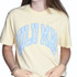 LuluMac Women's Comfort Color Polka Dot Short Sleeve T-Shirt, yellow casual T-shirt with light blue 'LOULU MAC' lettering in a curved style.
