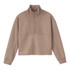 Alabama Outdoors Apparel AOA Women's Cloud Reset Boxy Quarter Zip, beige quarter zip sweatshirt with high collar and ribbed cuffs.