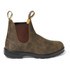 Blundstone Unisex #585 Chelsea Boot, brown leather slip-on work boot with elastic side panels and pull tabs on the heel and front for easy wearing.