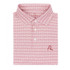 Rhoback Men's Bryant Denny Stadium 2.0 Performance Polo, pink and white patterned men's polo shirt with a small embroidered logo of a football player at the bottom right.