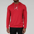 Rhoback Men's Hesi Collegiate Hoodie A, a red hoodie with white embroidered university logo on the chest and a small logo on the shoulder, featuring a drawstring hood and long sleeves.