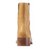 L.L.Bean Women's West End Bootie, tan leather ankle boot with chunky wooden heel viewed from the back.