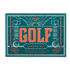 Gentlemen's Hardware Golf Kit, teal gift box with orange and white vintage golf graphics, golf clubs, golf balls, and “Golf Lover’s Kit” lettering.