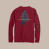Southern Tide Men's Long Sleeve Fishing Fly Tree Tee, back view of a red long sleeve shirt featuring a colorful Christmas tree design with the text Southern Tide.