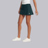 Vuori Women's Volley Skirt, image of a woman wearing a teal athletic skirt paired with a white top and white sneakers on a plain gray background.