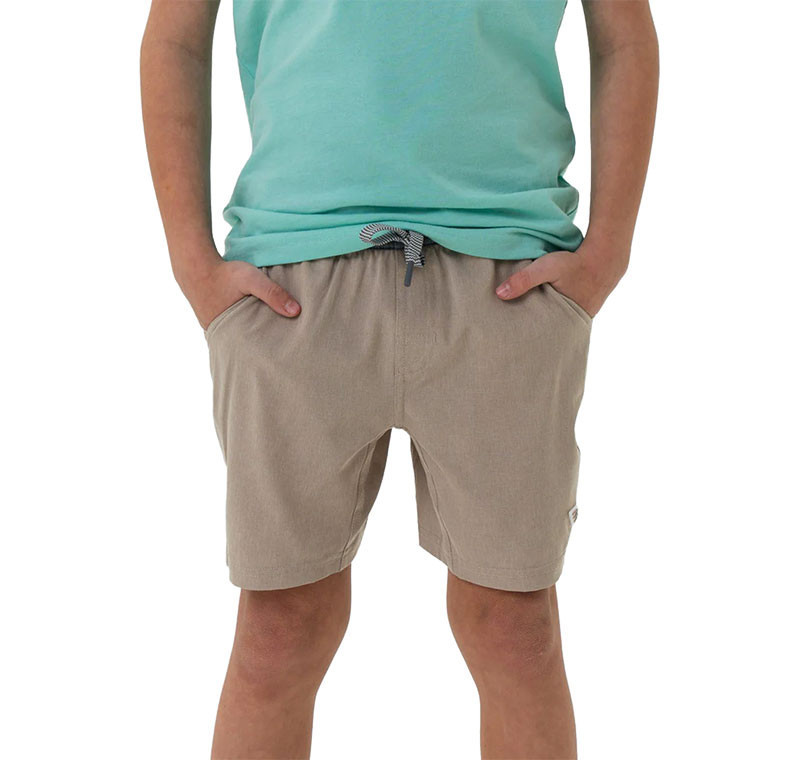 Burlebo Youth Athletic Short, beige lightweight shorts with drawstring waistband and side pockets.
